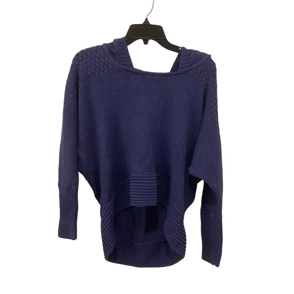 DKNY Jeans Blue Cable Knit Long Sleeve Hooded High Low Square Neck Sweater M